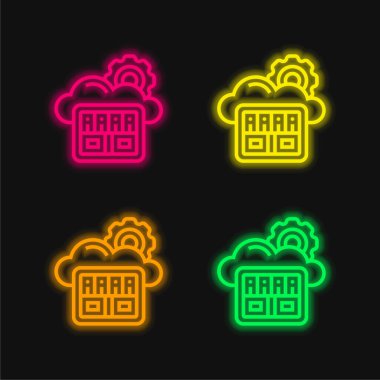 Büyük Veri dört renk parlayan neon vektör simgesi