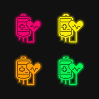Kan bağışı dört renk parlayan neon vektör simgesi