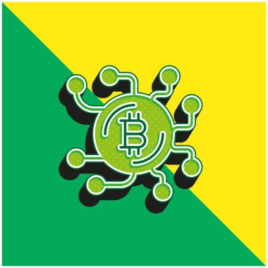 Bitcoin Yeşil ve Sarı modern 3d vektör simgesi logosu