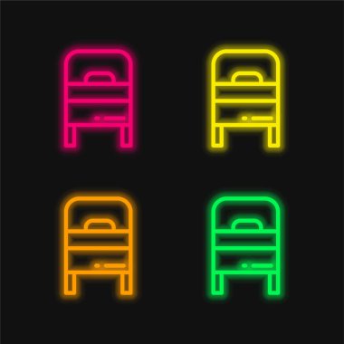 Yatak dört renk parlayan neon vektör simgesi