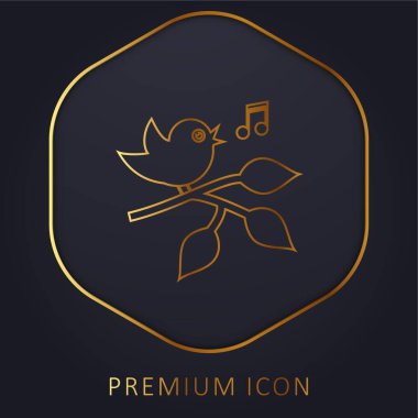 Bir dalda öten kuş altın çizgili logo ya da simge bırakır