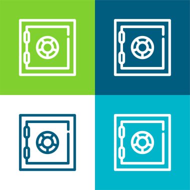 Banka Güvenli Kutusu Düz 4 renk en az simge seti