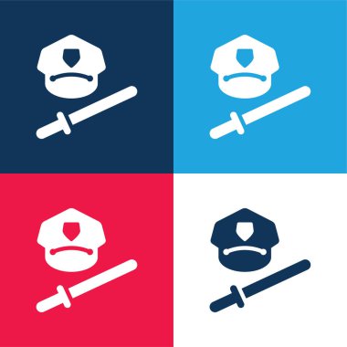 Baton mavi ve kırmızı dört renk minimal simge kümesi