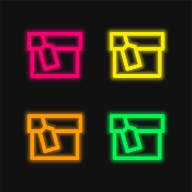 Etiketli Kutu 4 renkli parlak neon vektör simgesi