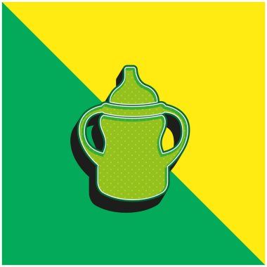 Baby Bottle Variant With Handle On Both Sides Green and yellow modern 3d vector icon logo