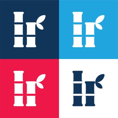 Bambu mavi ve kırmızı dört renk minimal simge kümesi