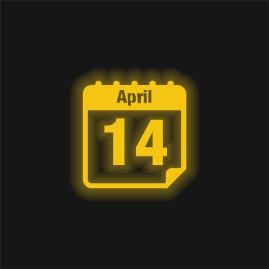 April 14 Calendar Page Day yellow glowing neon icon clipart