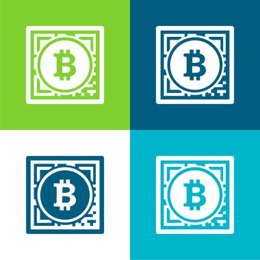 Qr Kod Arayüzü ile Bitcoin Paranın Düz Ticari Sembolü 4 renk minimal simgesi