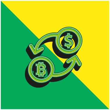 Bitcoin Değişim Oranı Sembol Yeşil ve Sarı 3d vektör simgesi logosu