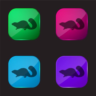 Beaver Mammal Animal Shape four color glass button icon clipart
