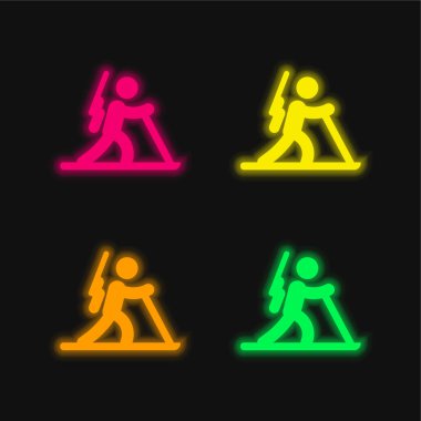 Biatlon dört renkli parlayan neon vektör simgesi