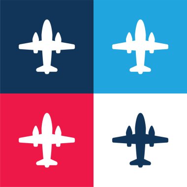 Aeroplane With Two Big Engines blue and red four color minimal icon set clipart