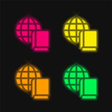 Kitap dört renk parlayan neon vektör simgesi