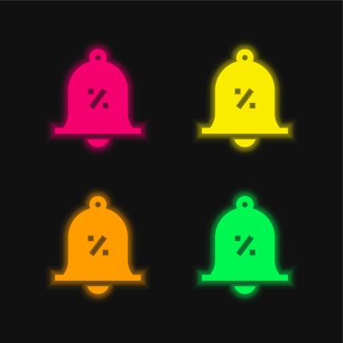 Çan dört renk parlayan neon vektör simgesi
