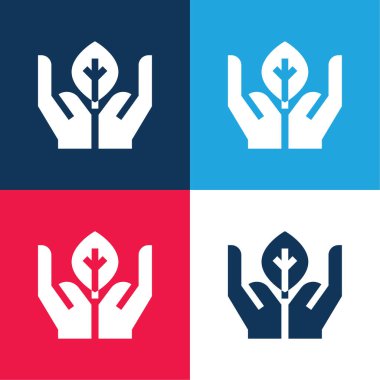 Biology blue and red four color minimal icon set clipart