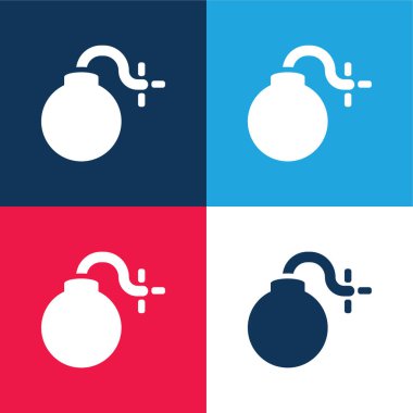 Bomb With Burning Fuse blue and red four color minimal icon set clipart