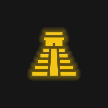 Aztec Pyramid yellow glowing neon icon clipart