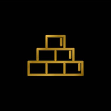 A Çemberi içinde altın kaplama metalik simge veya logo vektörü içerisindeki tuğla ana hatları simgesi