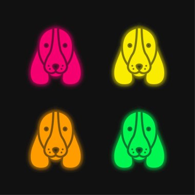 Basset Hound Dog Head four color glowing neon vector icon clipart