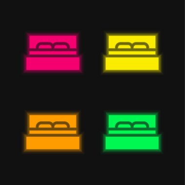 Yatak dört renk parlayan neon vektör simgesi
