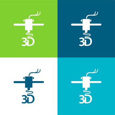 3d Yazıcı Yazdırma Harfleri Düz 4 renk minimal simgesi seti