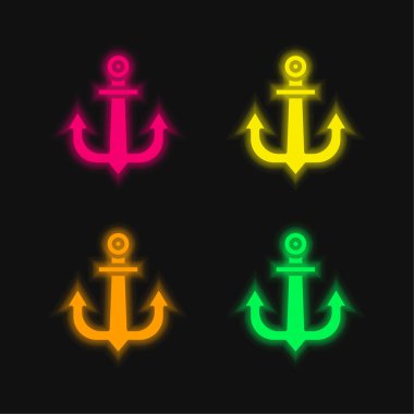Çapa dört renk parlayan neon vektör simgesi