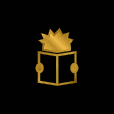 Altın kaplama metal simge ya da logo vektörü okuyan çocuk