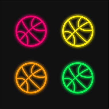 Ball For Sports four color glowing neon vector icon clipart