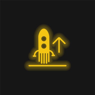 Ascending Rocket Ship yellow glowing neon icon clipart