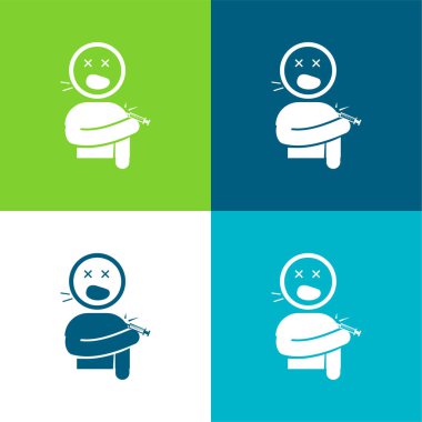 Boy Screaming Hurted With A Knife In His Shoulder Flat four color minimal icon set clipart
