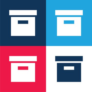 Kutu mavi ve kırmızı dört renk minimal simge kümesi