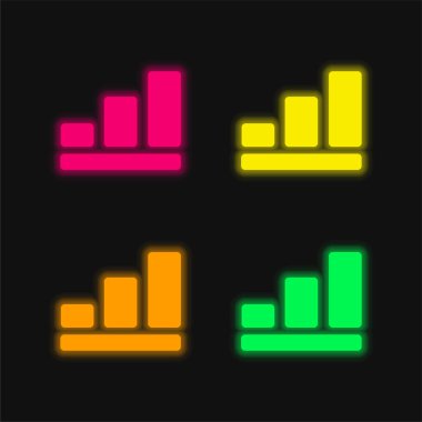 Çubuk Grafik dört renk parlayan neon vektör simgesi