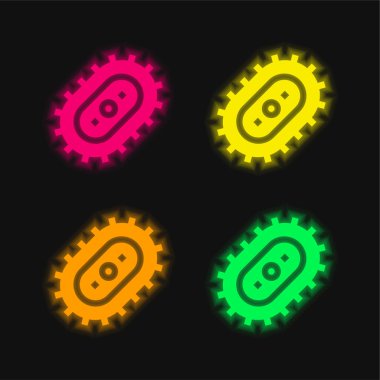 Bakteri dört renk parlayan neon vektör simgesi
