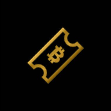Bitcoin Ticket gold plated metalic icon or logo vector clipart
