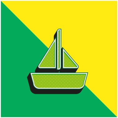 Yelkenli Yeşil ve sarı 3D vektör logosu olan tekne