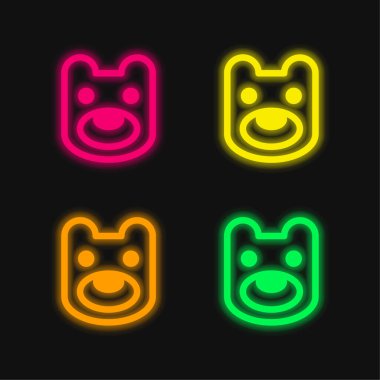 Ayı Başı 4 renkli parlak neon vektör simgesi