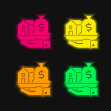 Varlık dört renk parlayan neon vektör simgesi