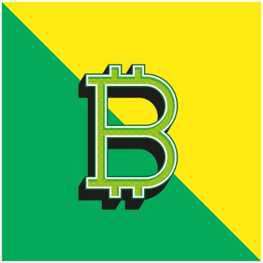 Bitcoin İşareti Yeşil ve Sarı 3d vektör simgesi logosu