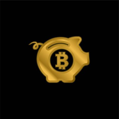 Bitcoin Güvenli Domuz Altın kaplama metalik simge veya logo vektörü