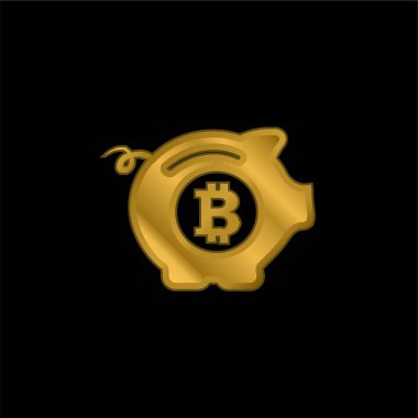 Bitcoin Safe Pig gold plated metalic icon or logo vector clipart