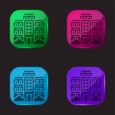 Apartment four color glass button icon clipart