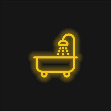 Bathtube With Shower yellow glowing neon icon clipart