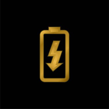 Battery Charge gold plated metalic icon or logo vector clipart