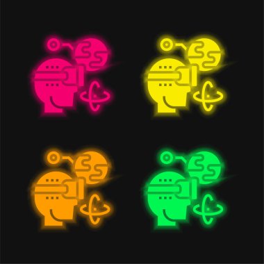 Artırılmış Gerçeklik dört renk parlayan neon vektör simgesi