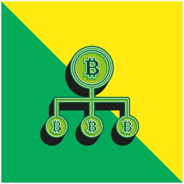 Bitcoin Down Line Grafik Yeşil ve sarı 3d vektör simgesi logosu