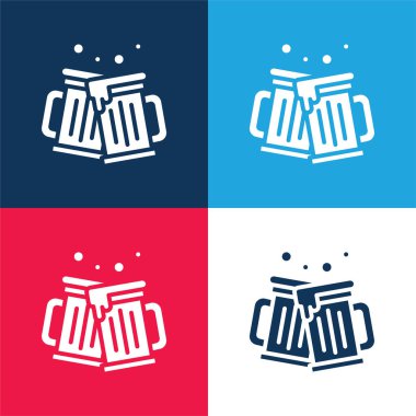 Beers blue and red four color minimal icon set clipart
