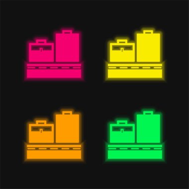 Taşıyıcı bandındaki bagaj 4 renkli neon vektör simgesi