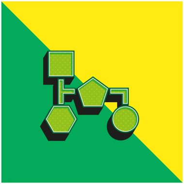Siyah Geometrik Şekillerin Blok Şeması Yeşil ve Sarı 3D vektör simgesi