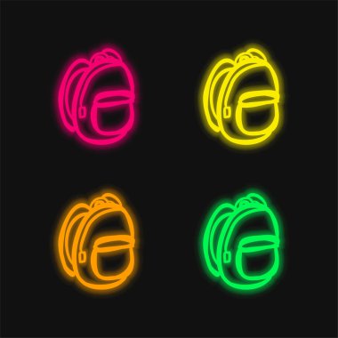 Backbag Hand Drawn Outline four color glowing neon vector icon clipart
