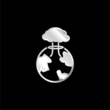 Bomb Exploding On Earth silver plated metallic icon clipart
